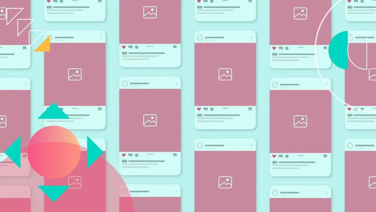 Illustrated chat windows arranged in a pastel pattern.