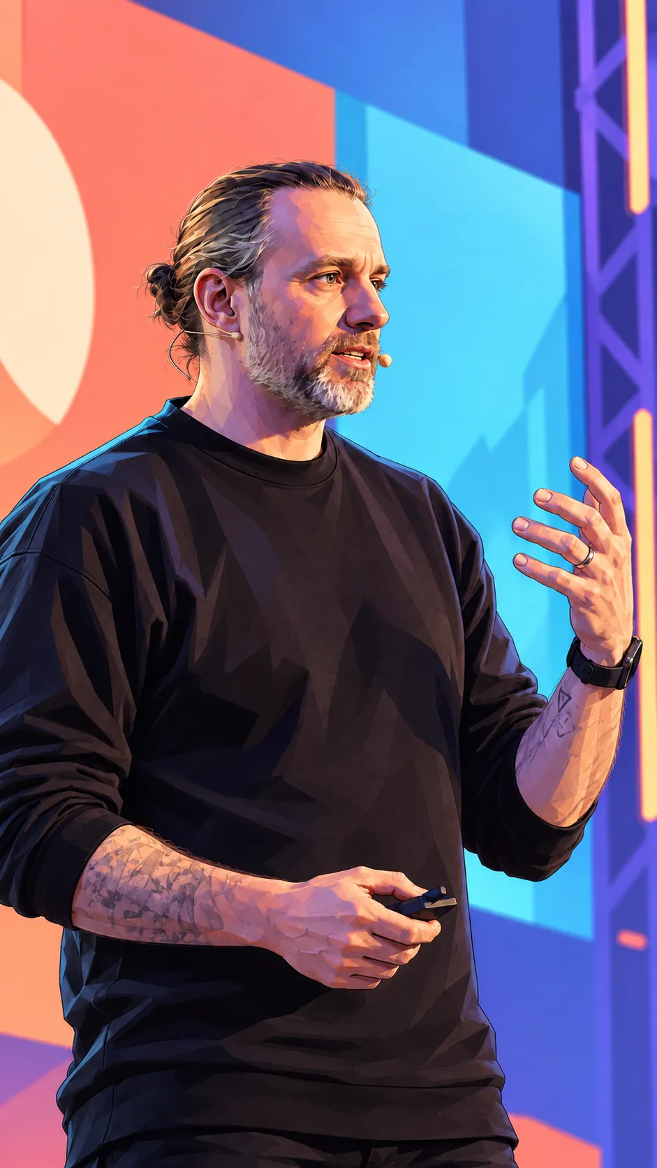 Illustration of Sean Betts presenting on stage