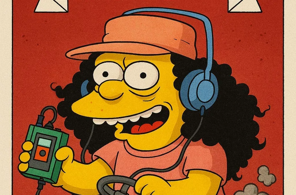 A Simpsons-inspired illustrated trading card.