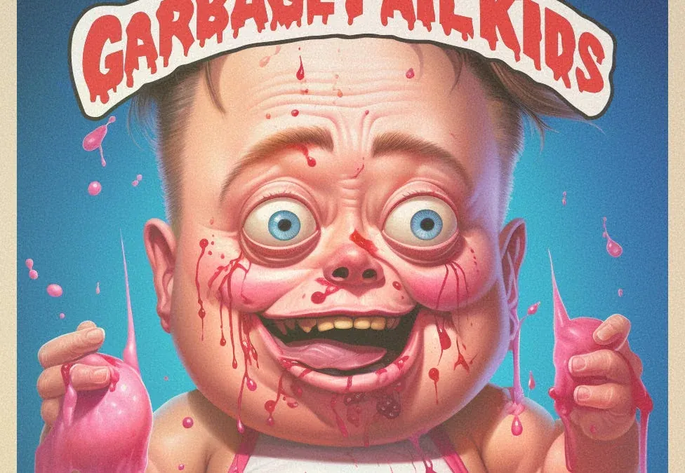 A Garbage Pail Kids-style illustrated character.