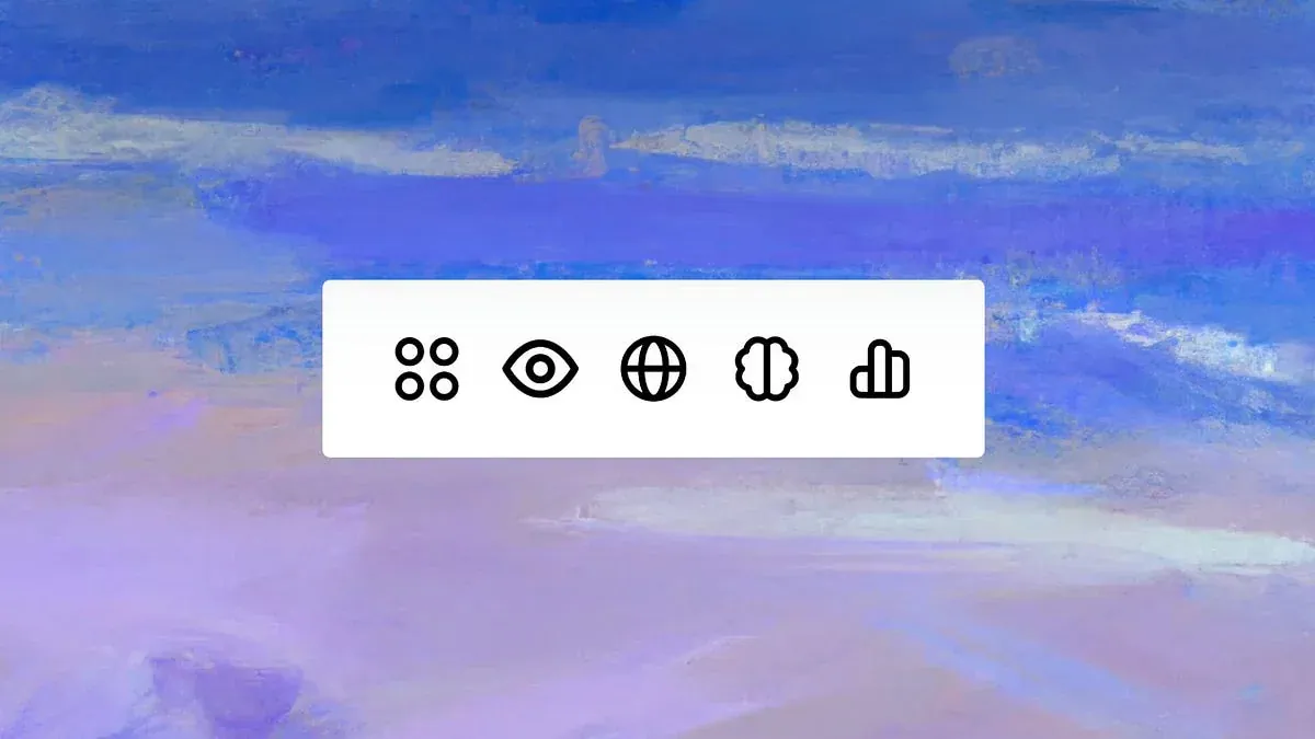A row of interface symbols against a painted sky.